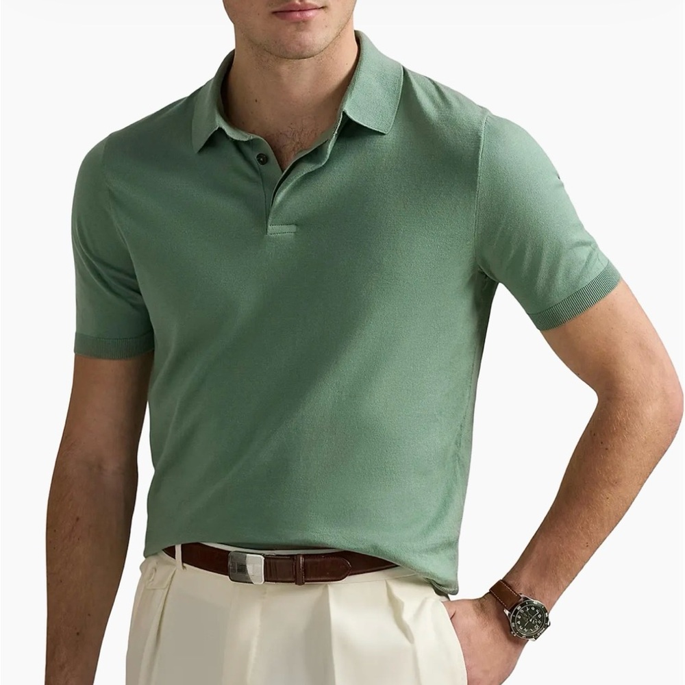 NWT Polo Ralph Lauren Faded Mint Cotton Polo-Collar Short Sleeve Sweater XL